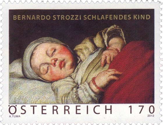 Timbre représentant un enfant qui dort